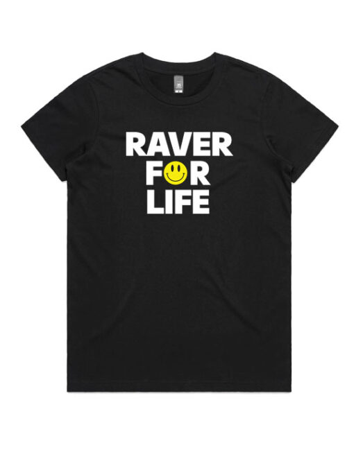 raver for life print black girls tshgirt