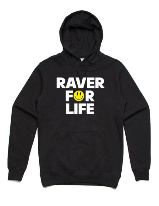 raver for life black unisex hoodie
