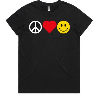 peice-love-smile-womens-Tshirt-Black